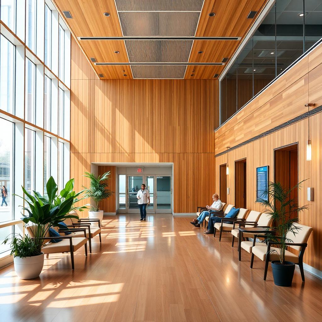 Lobby amplo e acolhedor de hospital