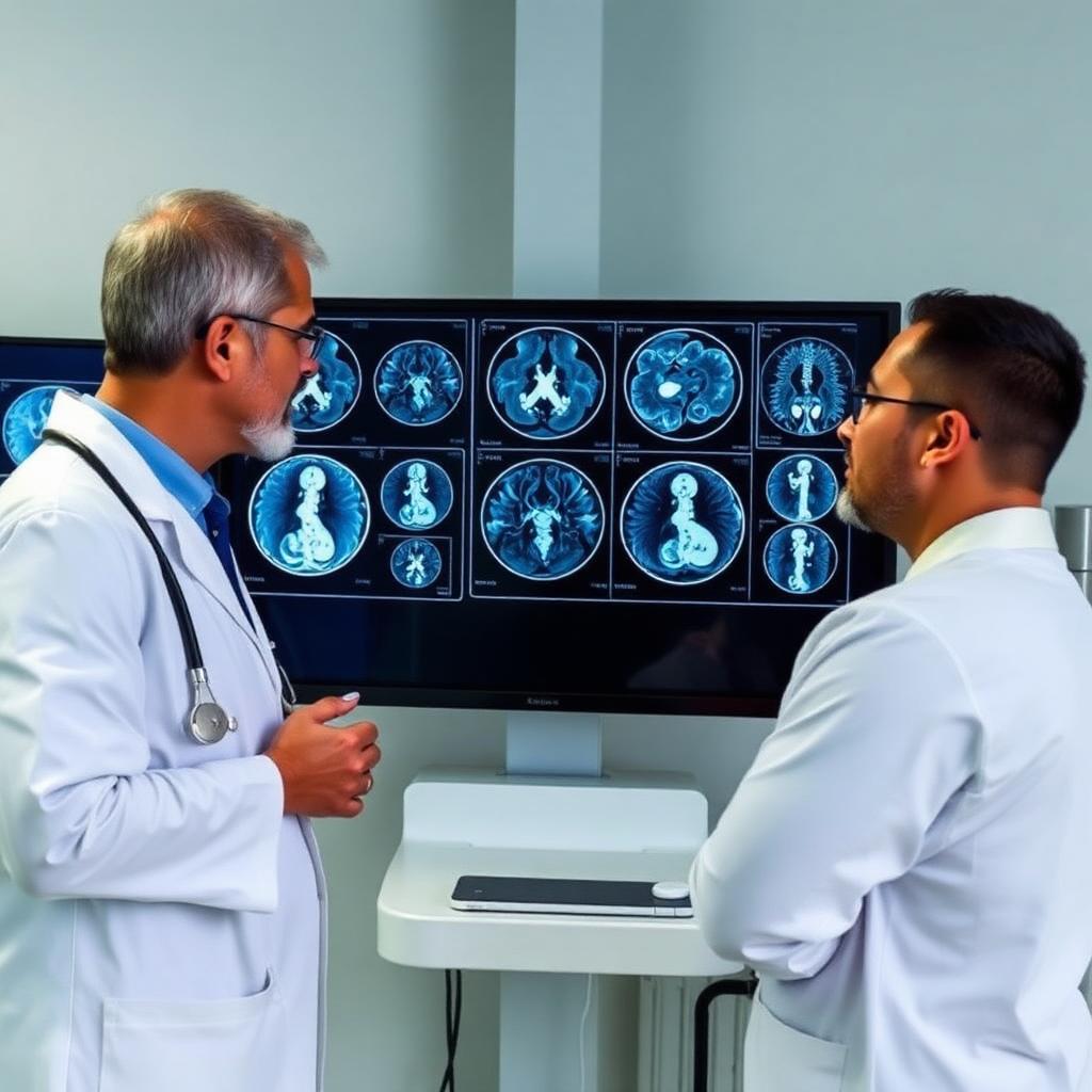 Equipe médica analisando exames de imagem